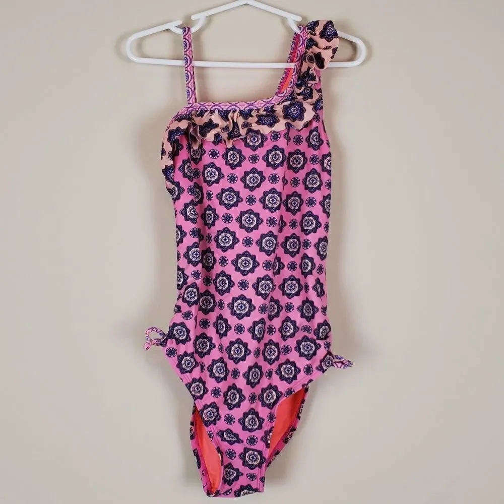Breaking Waves Girls One Shoulder Swimsuit